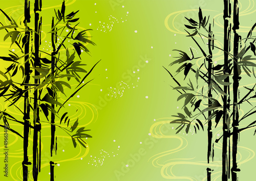 墨絵　竹の背景イラスト