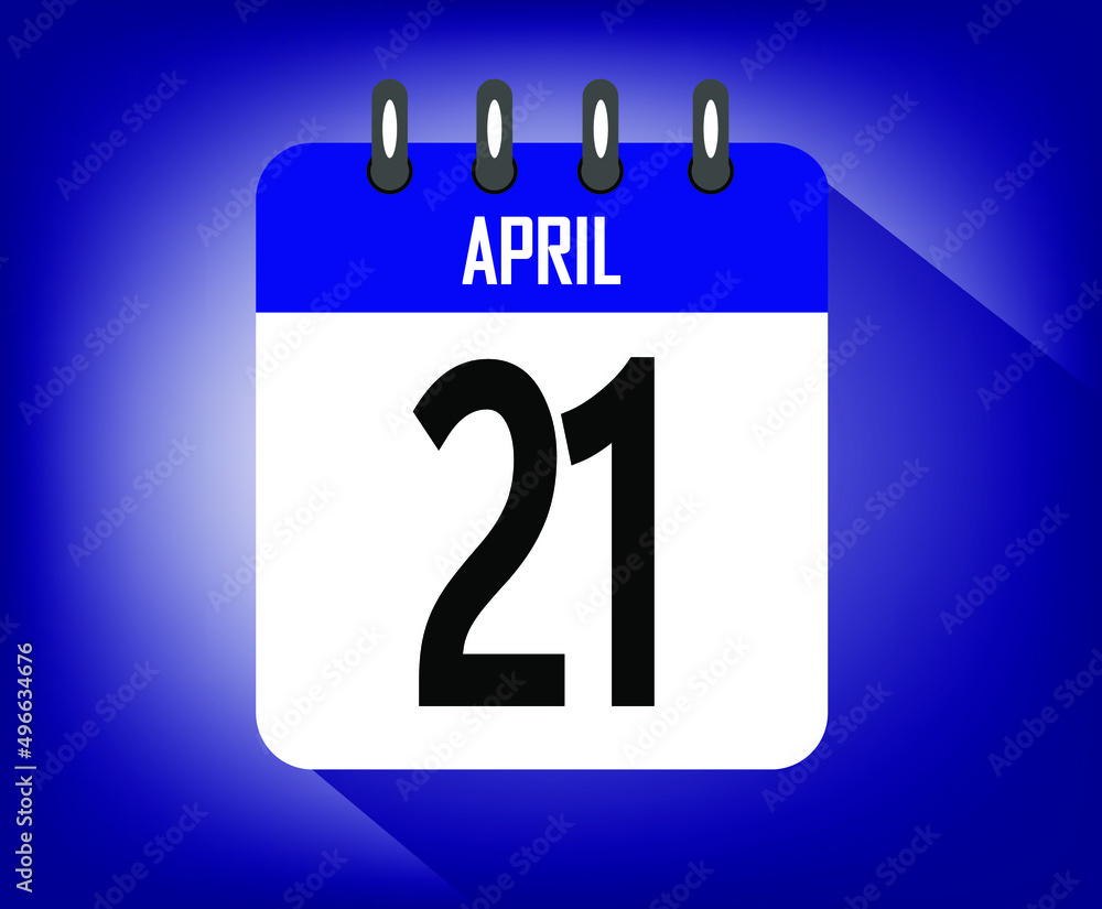 Icon day 21 april, azul calendar template. vector illustration Icon day 21 april, azul calendar template. vector illustration
