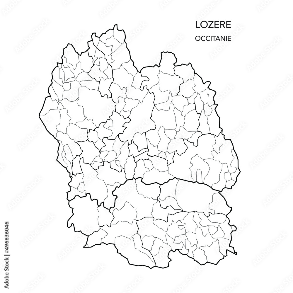 Fototapeta Map of the Geopolitical Subdivisions of The Département De La Lozère Including Arrondissements, Cantons and Municipalities as of 2022 - Occitanie - France