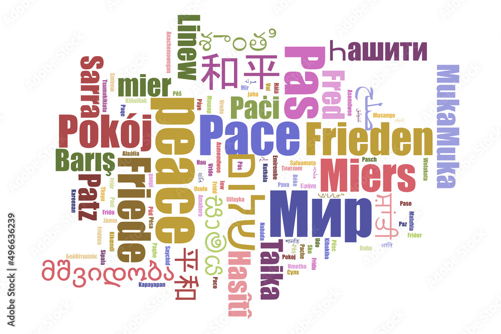 Peace word cloud concept in different languages