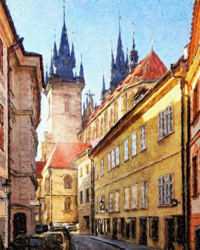 Photography Digital painting modern artistic artwork, Prague Czechia, drawing in oil Europea