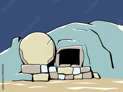 The open tomb of Jesus Christ. Easter, resurrection. Religious holiday, Christianity