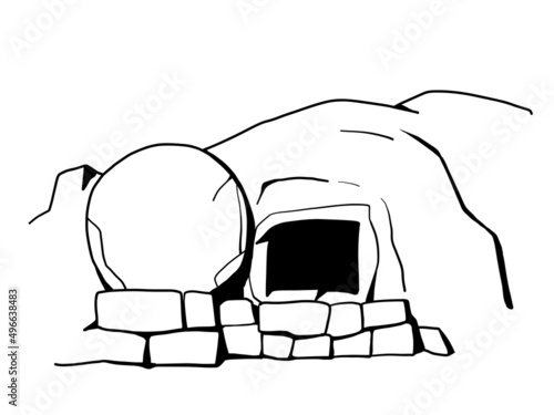 The open tomb of Jesus Christ. Easter, resurrection. Religious holiday, Christianity