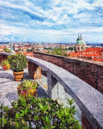 Photography Digital painting modern artistic artwork, Prague Czechia, drawing in oil Europea