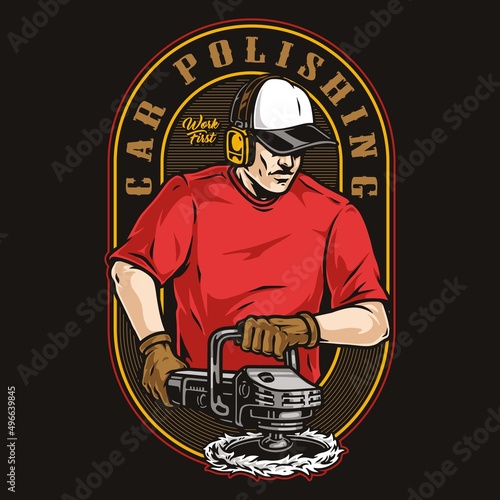 Auto polisher with buffer tool emblem
