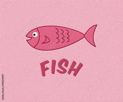 A cute pink fish swimming in its environment with pink texture - illustration