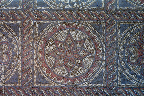 Detail of historic Roman hypocaust floor mosaic at St Albans