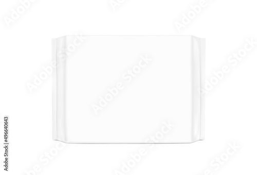Hight realistic square flow packaging mockup. Vector illustration isolated on white background. Possibility for hygiene, food, cosmetic. EPS10.	
