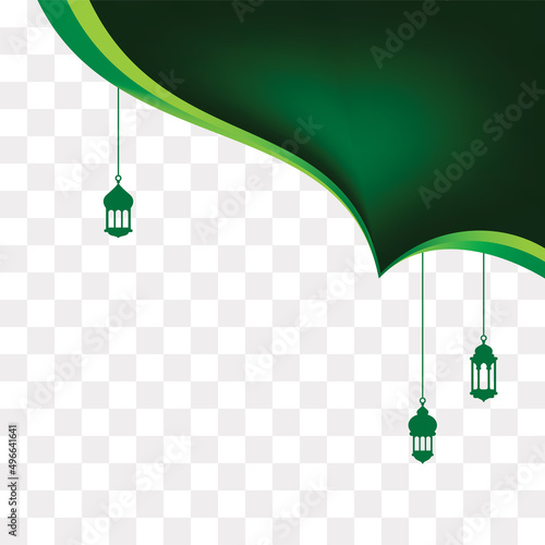 green islamic background element design, islamic corner shape with lantern template vector