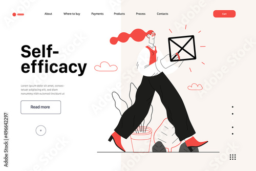 Startup illustration, website landing template Flat line vector modern concept illustration, startup metaphor. Concept of building new business, strategy, company processes. Self efficacy photo