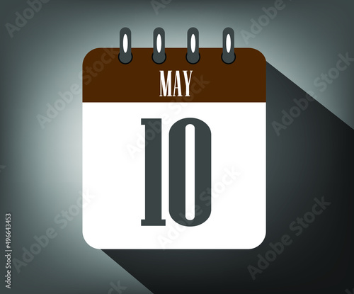 Icon day 10 may, template calendar brown date for events and holidays with dark background