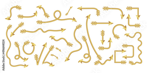 big set of 3d gold arrow vector golden arrows