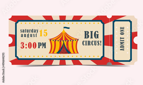 Ticket to the circus is white and red. Great Circus