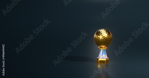 Shiny Golf ball Gold Trophy with a Dark background