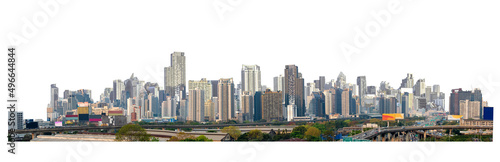 many buildings in downtown isolated on white background