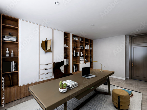 3D rendering, elegant and spacious bedroom design of modern apartment, overcoat Fototapet