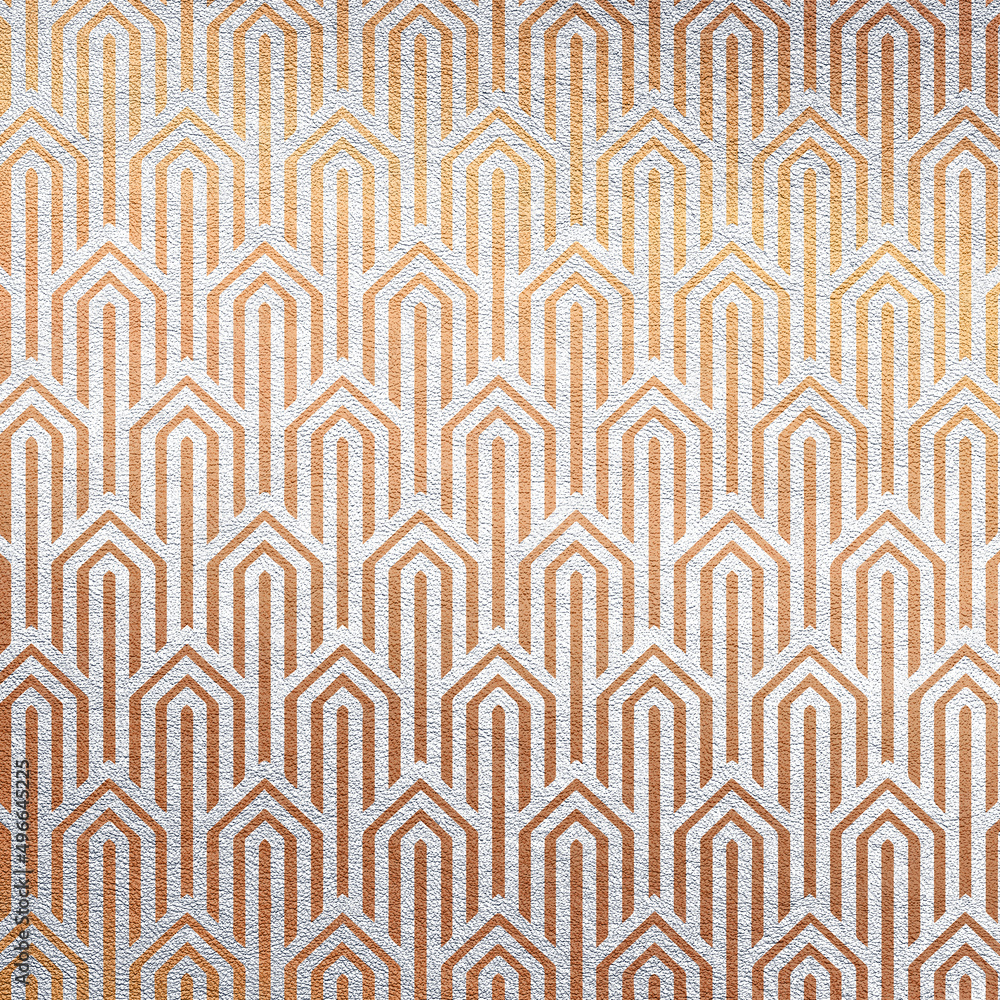 Gold Art Deco background. Leather texture with silver geometric pattern