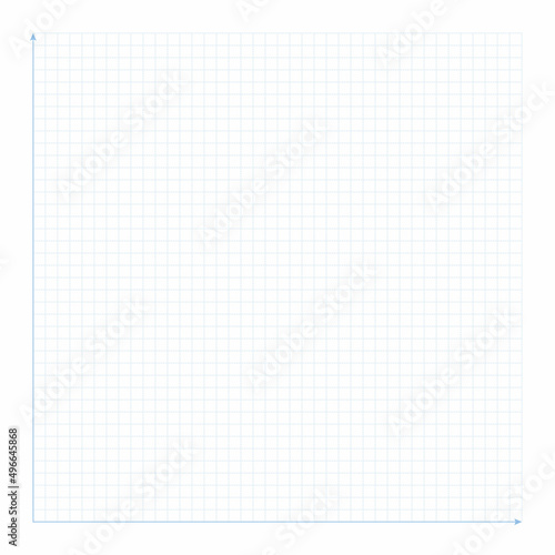 Vector illustration blue plotting graph paper grid isolated on white background. Grid square graph line texture. Millimeter graph paper grid template. Cartesian coordinate system with blue x axis and 