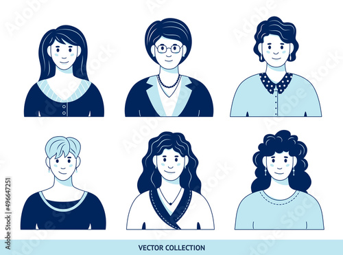 Portraits of various woman, different woman - vector set. Vector illustration in flat style, profile picture, avatar