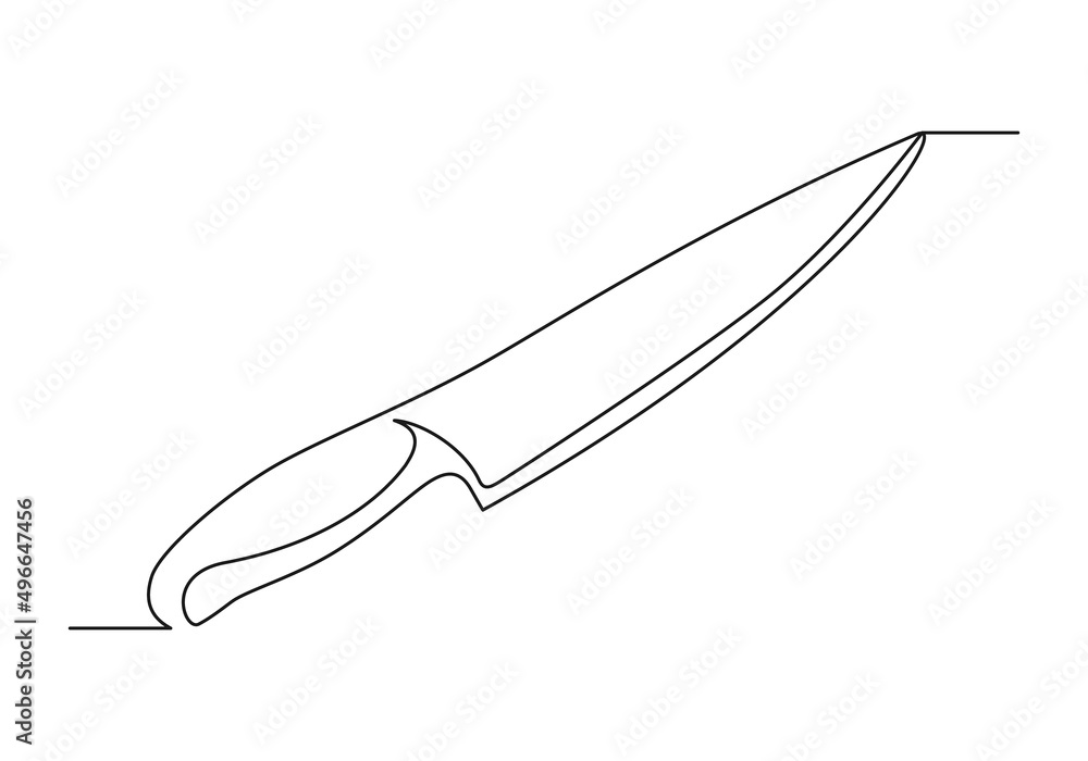 Continuous one line drawing of a kitchen knife. Cooking knife isolated on a white background. Vector illustration Continuous one line drawing of a kitchen knife. Cooking knife isolated on a white background. Vector illustration