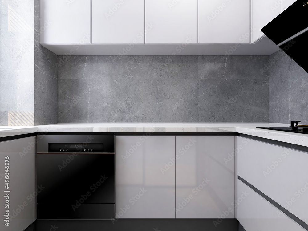 3D rendering,Spacious modern luxurious kitchen with bar design. 3D rendering,Spacious modern luxurious kitchen with bar design.