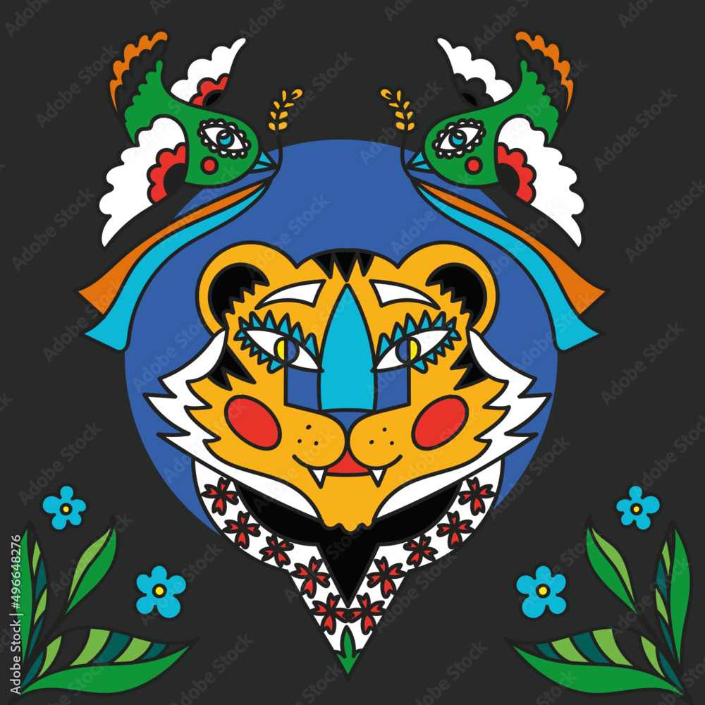 Ukrainian brave blue and yellow Tiger on black background