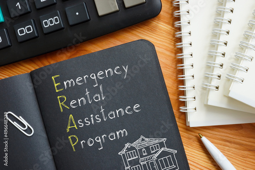 Emergency rental assistance program is shown on the business photo using the text and picture of house photo