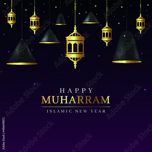 Happy muharram and islamic new year religious greeting background