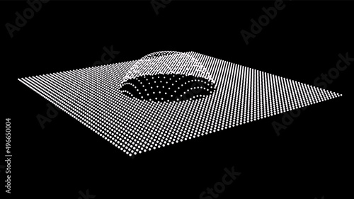 Particle dimension sound wave. Part of sphere effect polar hill globe surface. Big data flow calculation.