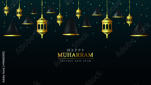 Happy muharram and islamic new year religious greeting background