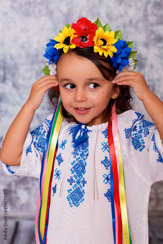 Pray for Ukraine. Stop war. Ukraines Independence Day. Constitution day. Ukrainian girl in embroidered shirt vyshyvanka. Ukrainians are against war.