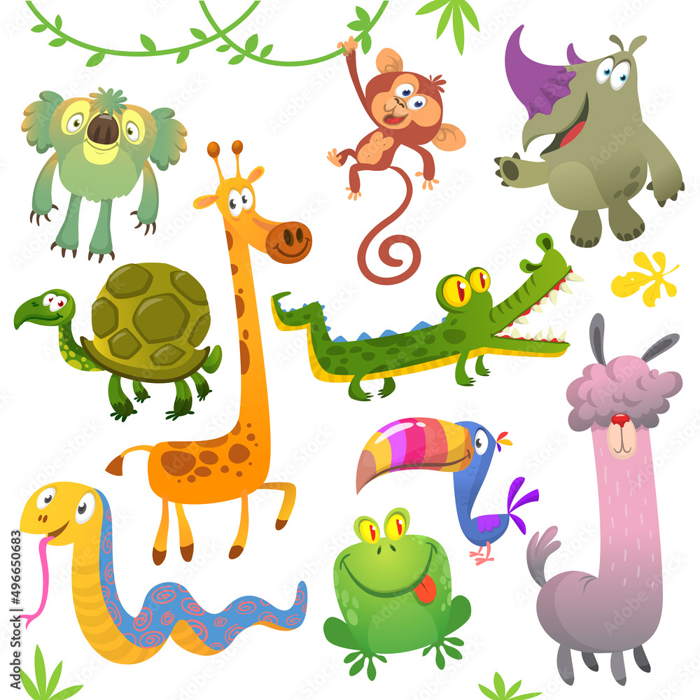Fototapeta premium Cartoon animals set vector illustration.