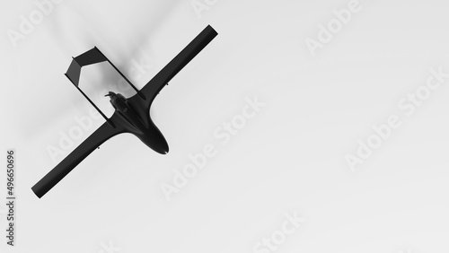 The unmanned aerial vehicle is black. Top view photo