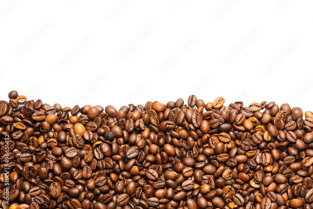 Coffee beans on a white background. Top view. Coffee beans on a white background. Top view.