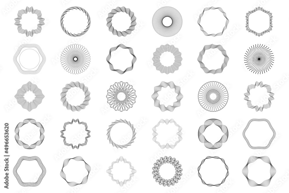 Set Guilloche Pattern Rosette Elements For Certificate Diploma Voucher Money Design Currency Note Check Ticket Isolated Vector Illustration Stock ベクター Adobe Stock