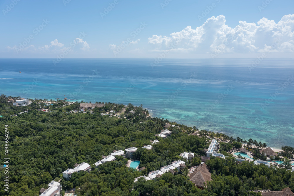 hotels on the beaches of transparent waters in Playa del Carmen, Quintana Roo, Mexico