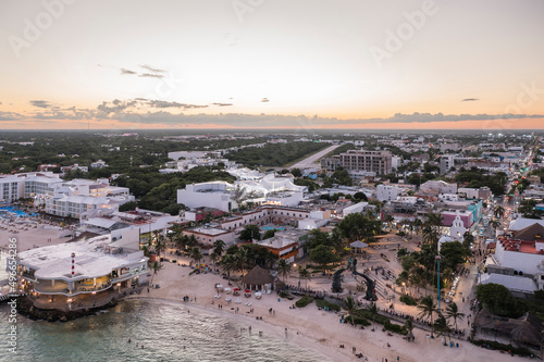 sunset in Playa del Carmen shopping area, Quintana Roo, Mexico, Parque Los Fundadores
