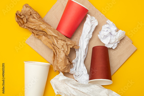 Eco-friendly disposable packaging, waste recycling concept, paper and cardboard waste, rubish sort and plastic free lifestyle