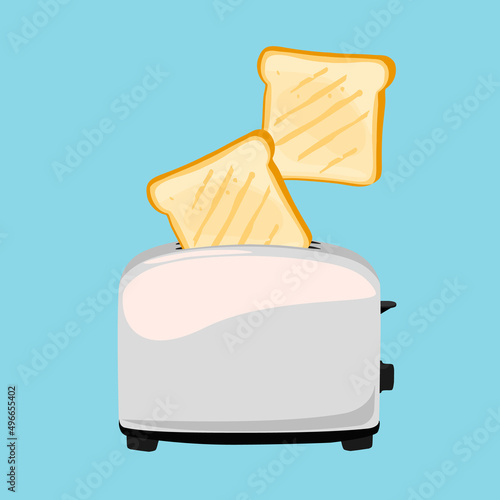 Stainless steel toaster with toasted bread for breakfast inside