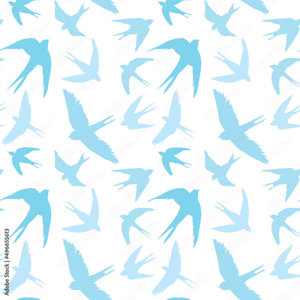 Seamless pattern of swallow silhouettes. Flying birds in different angles. Seamless pattern of swallow silhouettes. Flying birds in different angles.