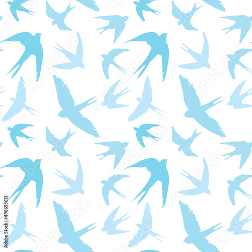 Seamless pattern of swallow silhouettes. Flying birds in different angles.