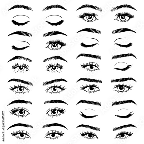 Illustration with woman's eyes, eyelashes and eyebrows. Makeup Look.