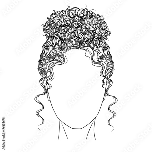 Art sketch of a beautiful woman with curly hair.