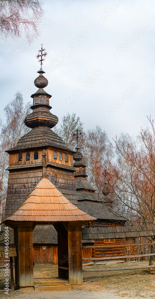 Old wooden church. Church of the Transfiguration of the Lord, Museum of Wooden Masterpieces Old wooden church. Church of the Transfiguration of the Lord, Museum of Wooden Masterpieces