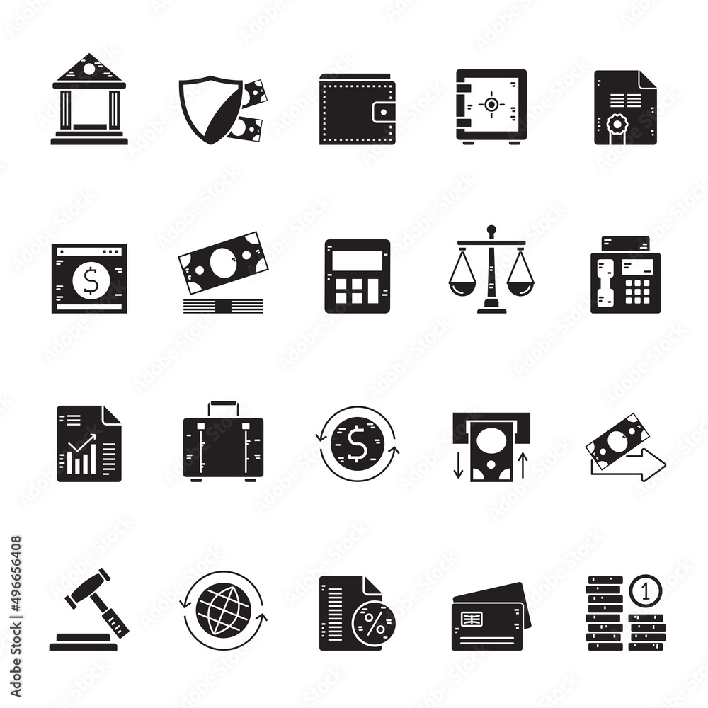 Silhouette Bank, Business and Finance icons - vector icon set