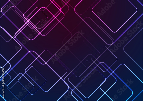 Billede på lærred Blue and purple glowing neon squares abstract tech background