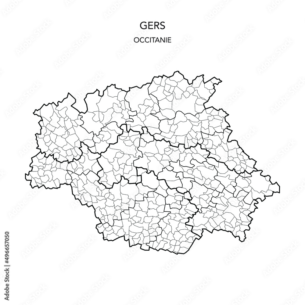Map of the Geopolitical Subdivisions of The Département Du Gers Including Arrondissements, Cantons and Municipalities as of 2022 - Occitanie - France