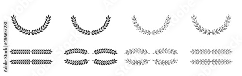 Laurel wreaths and dividers set. Vintage ornaments silhouettes isolated on white.