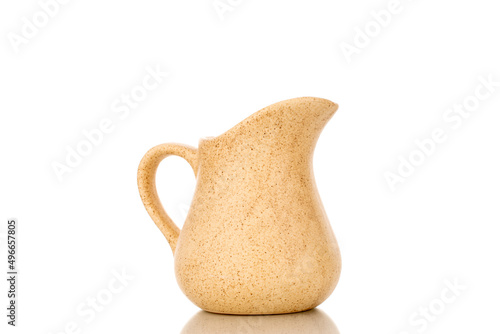 Stampa su tela One ceramic milk jug, close-up, isolated on a white background.