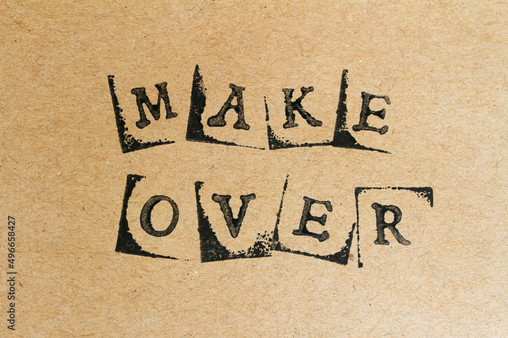 Word makeover made with stamped letters on handmade brown paper
